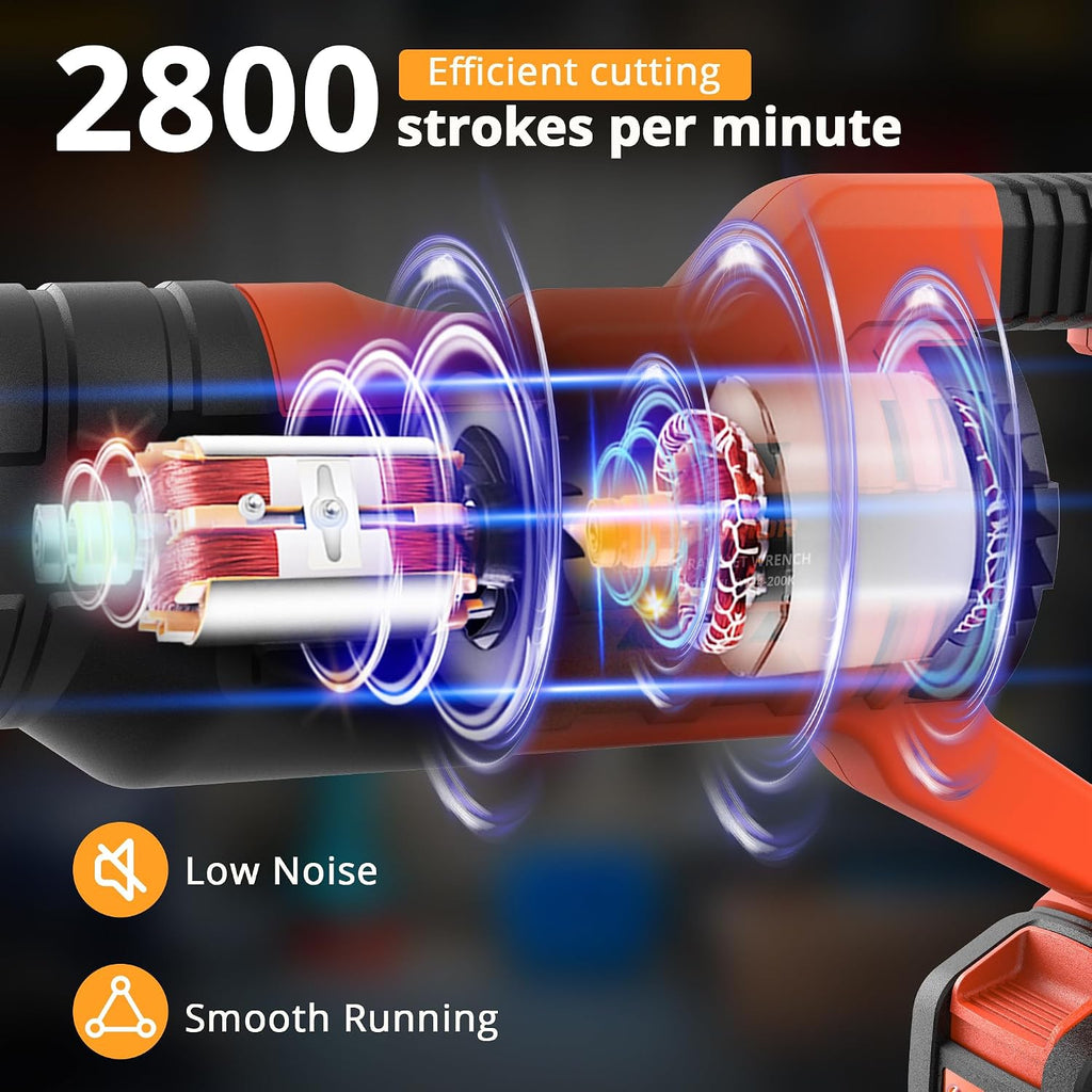 20V Cordless Reciprocating Saw, 0-2800rpm Variable Speed Power Reciprocating Saw, LED Light, Tool-Free Blade Change Reciprocating Saw Blades Kit for Wood/Metal/PVC Cutting