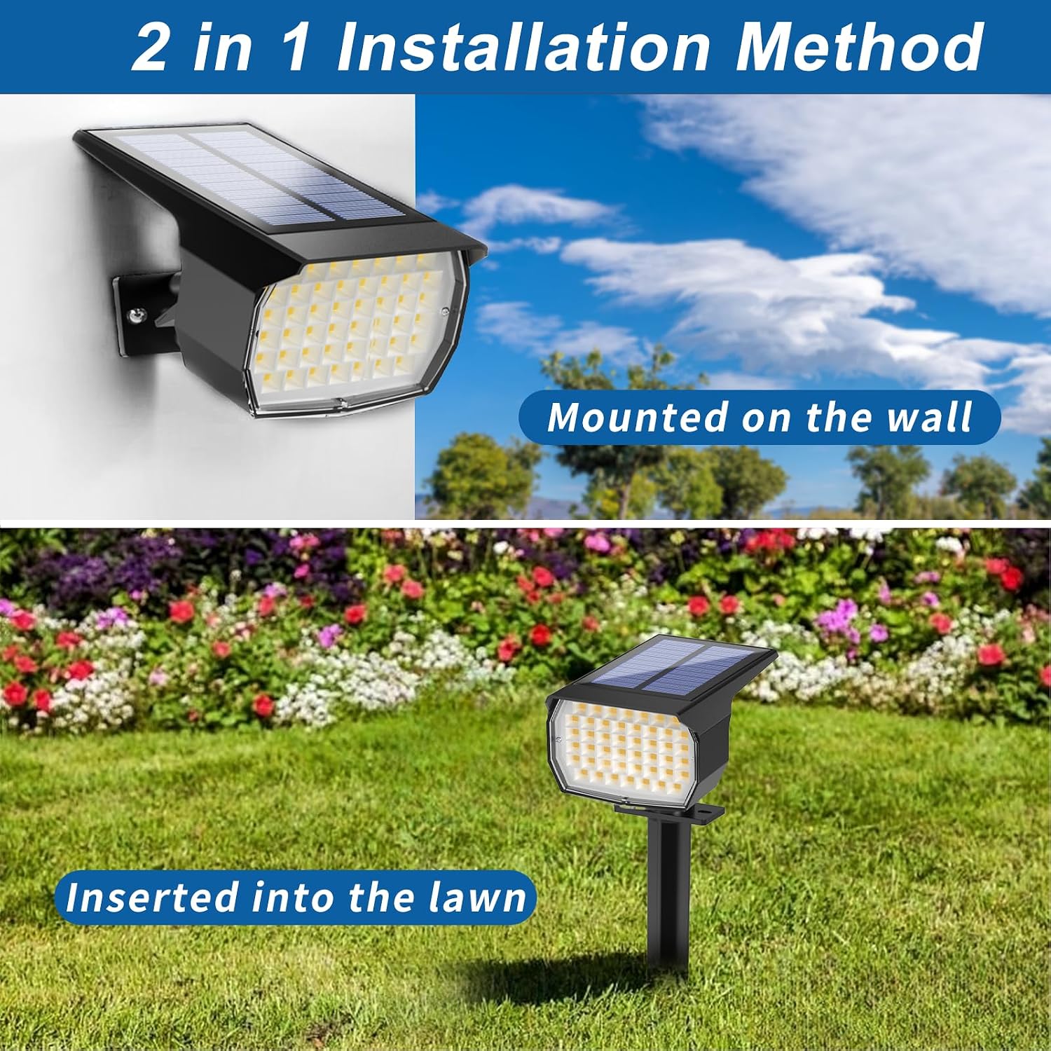 WENATY 46 LED Solar Spot Lights Outdoor Waterproof + 102 LED Solar Spotlights