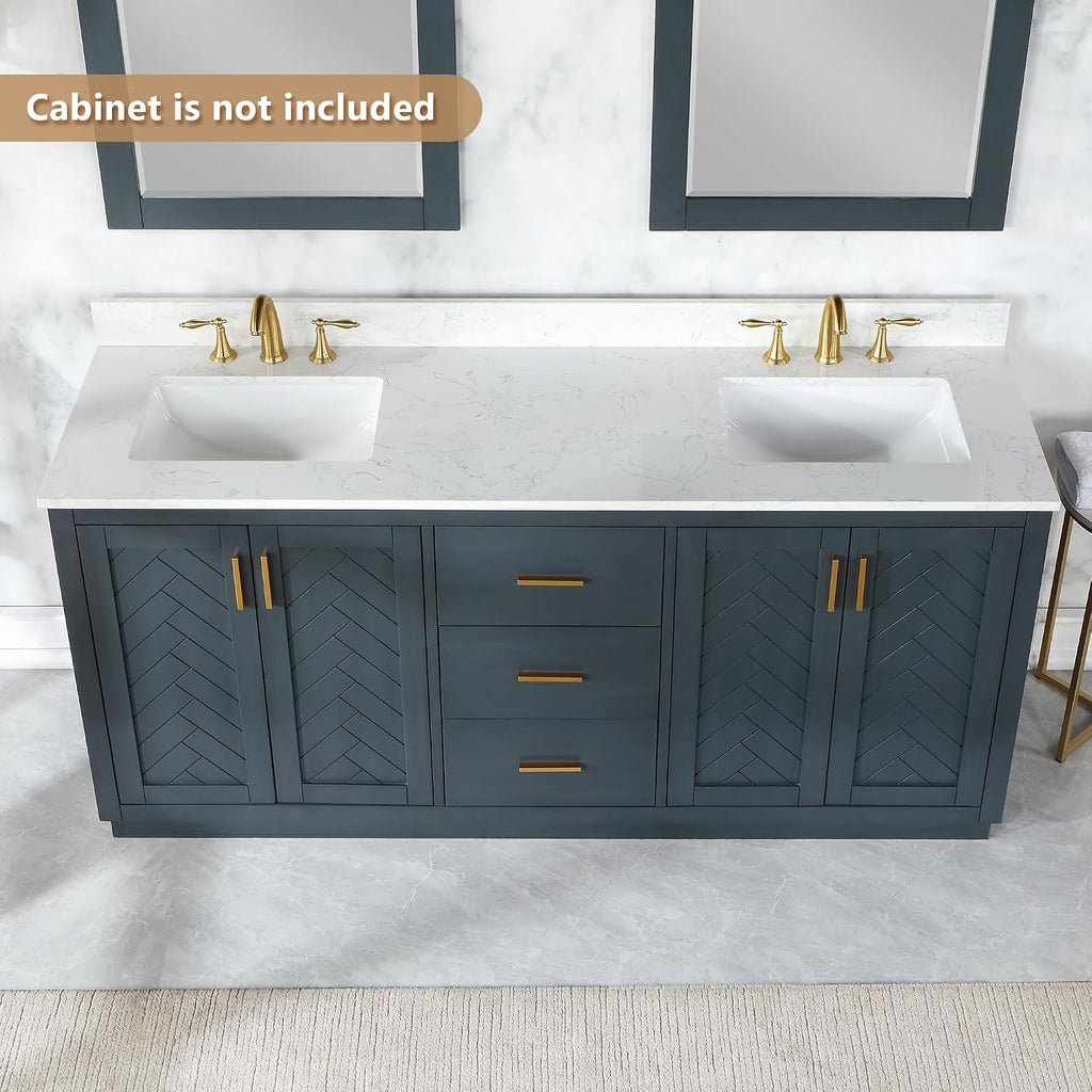 Altair Design Ceres 73' Engineered Stone Vanity Top in Grain White with Double White Sinks