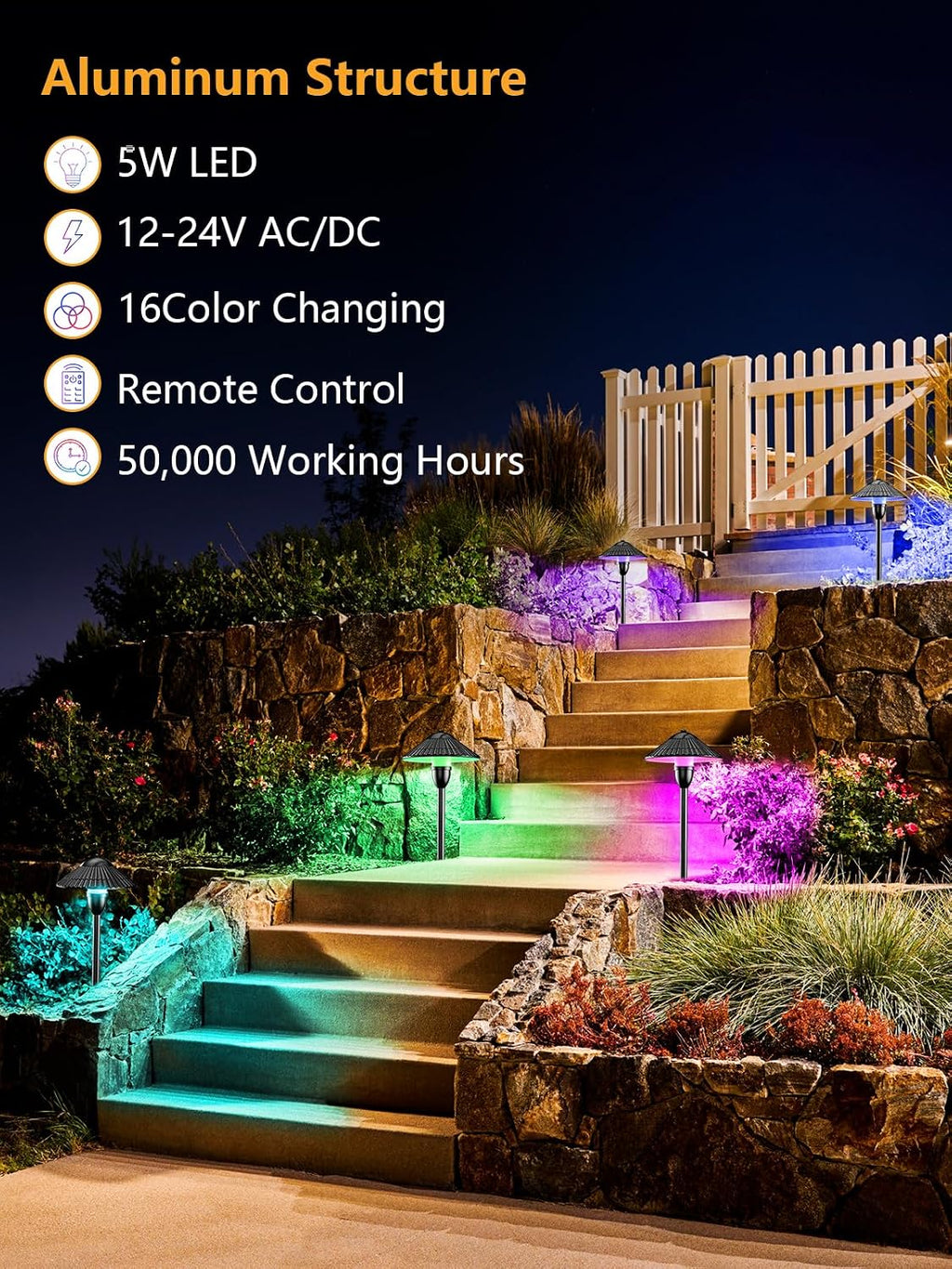 ZUCKEO RGBW Low Voltage Landscape Lighting 5W Color Changing Pathway Lights 12-24V Multi-Color LED Path Lights Waterproof for Yard Garden Walkway Holiday (12 Pack with Connectors)