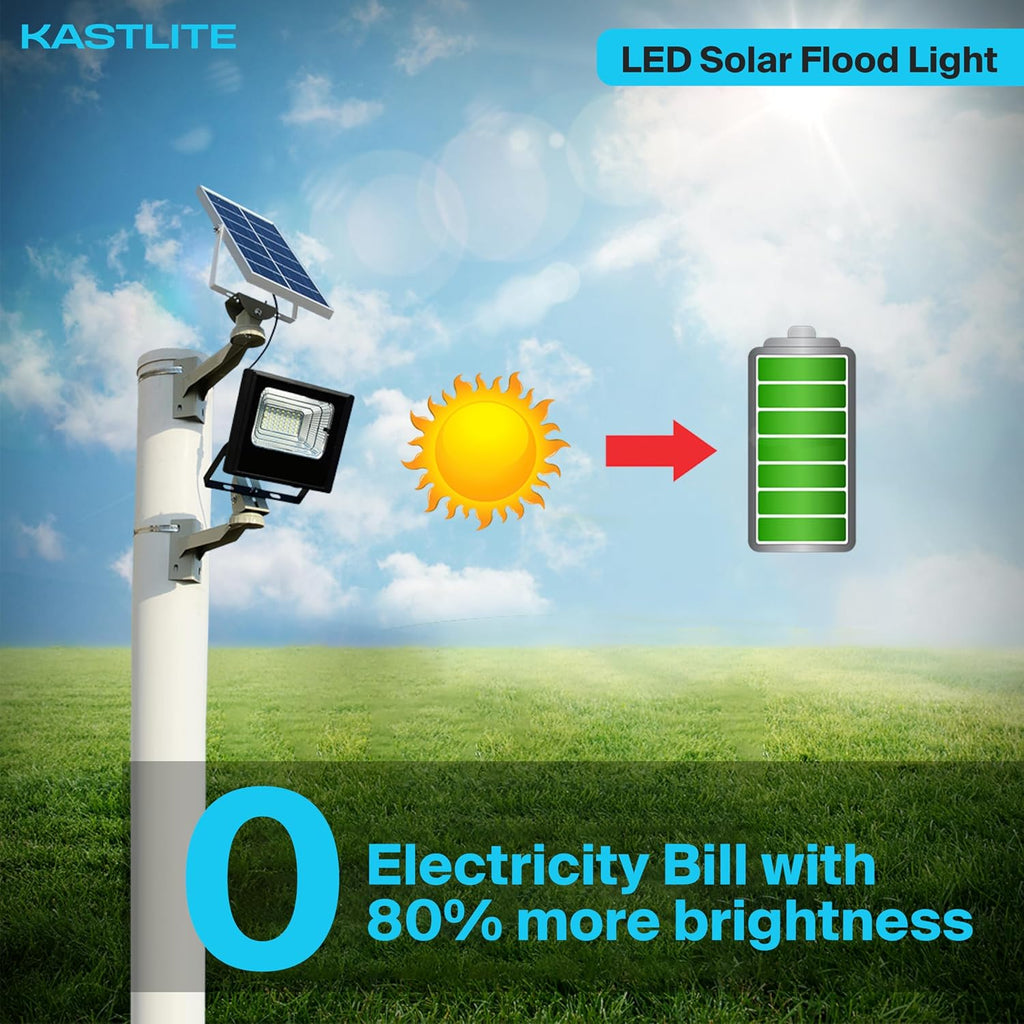 KASTLITE 10W LED Dusk to Dawn Solar Flood Light - 80 Watt Equiv. Waterproof Outdoor Fence/Security Floodlight - Photocell Sensor & Remote Control 5000K 1200 Lumen Spotlight for Patio Street Driveway