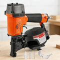 NVH45 Roofing Nail Gun, 15 Degree Pneumatic Pistola De Roofing, 7/8' to 1-3/4' Nails Compatibility, 3/8 NPT Air Connector, 120-Pcs Load Capacity for Roofing Constructions (Org-Blk Ver)