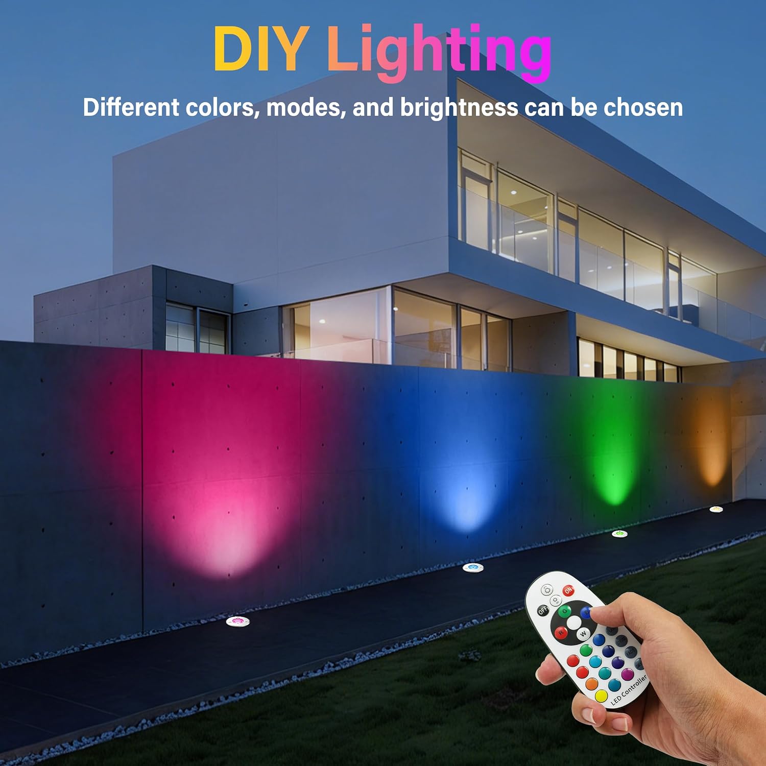 12Pack Low Voltage Outdoor Landscape Lighting RGBW Spotlight,Color Changing Outdoor Ground Light,12Pack IP67 Waterproof Pathway Tree Lights,Low Voltage LED In-Ground Light for Garden Yard