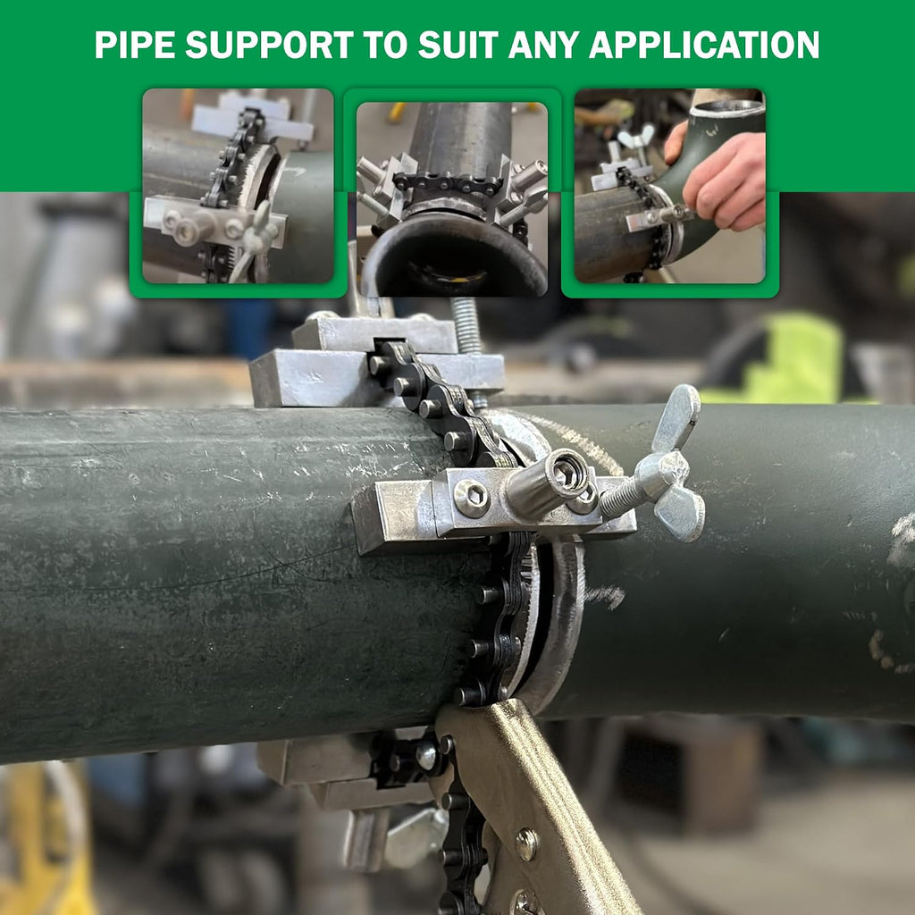 Sawyer - Mini Chain Clamp - Heavy Duty Pipe Vise for Welding, Repair, Stainless Steel Tools, Quick Lock Connector, Rigid, Bench Accessories, Grip, Wrench, Threader, Fitter, Links - 1'-8' Diameter