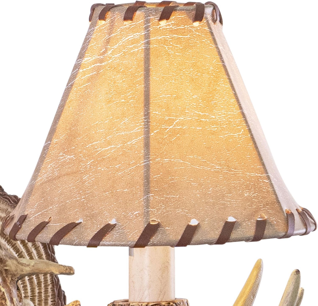 Lodge 1 Light Rustic Wood Antler Armed Wall Sconce Faux Leather Shade Noachian Stone