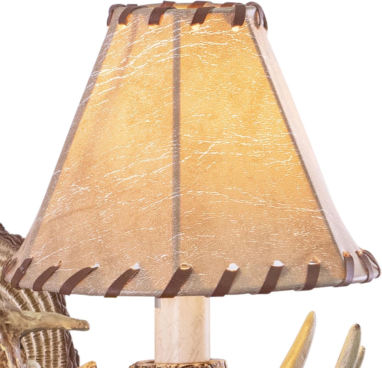 Lodge 1 Light Rustic Wood Antler Armed Wall Sconce Faux Leather Shade Noachian Stone