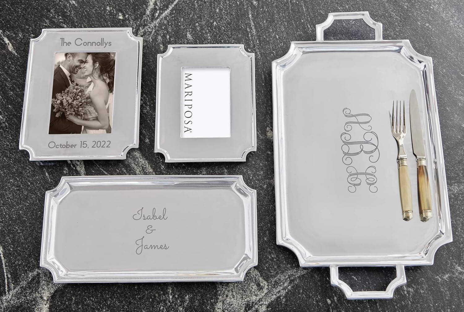 MARIPOSA LINZEE 5x7 ENGRAVABLE FRAME | SILVER | BRILLANTE | FRAMES | ENGRAVABLE FRAMES | RECYCLED SANDCAST ALUMINUM | HANDMADE IN MEXICO