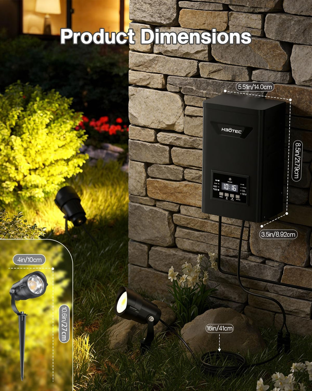 HIBOITEC 24 Packs Low Voltage Landscape Lights Kit with 400W Transformer, Dusk to Dawn & Timer, 12W 2900K Waterproof LED Outdoor Spotlights for Yard Garden Tree House Uplighting, Wire Sold Separately