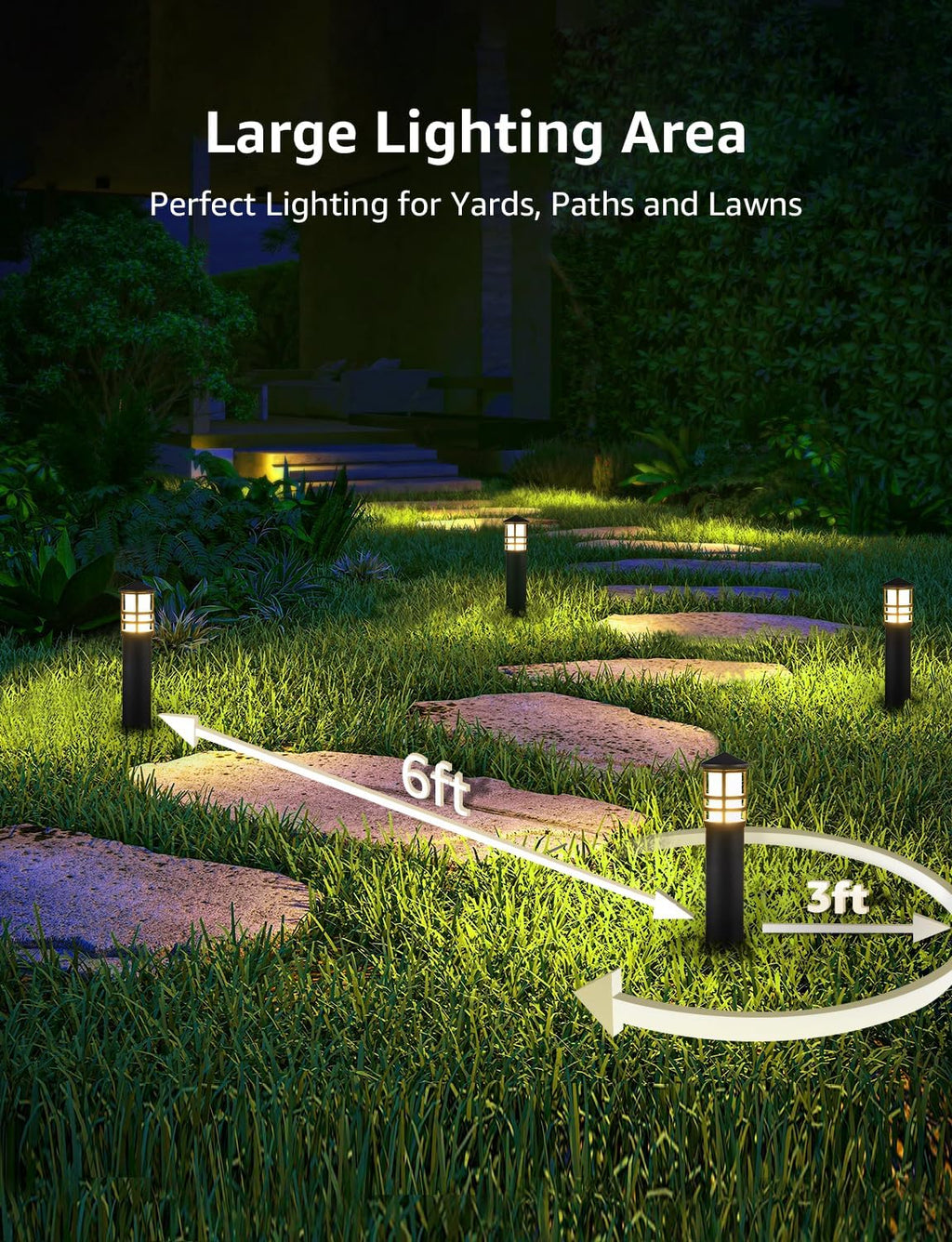 SUNVIE 8-Pack Low Voltage Pathway Lights 3W LED Landscape Pathway Lighting 3000K Warm White CRI 90+ Landscape Lights Wired 12-24V Aluminum Bollard Path Lights for Walkway Yard Garden, ETL Listed Cord