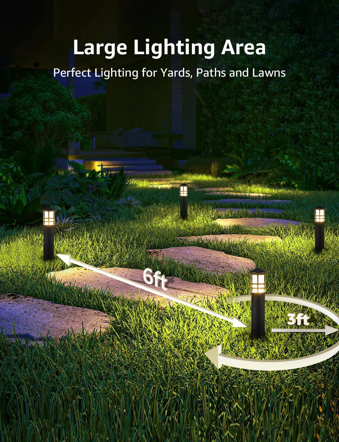 SUNVIE 8-Pack Low Voltage Pathway Lights 3W LED Landscape Pathway Lighting 3000K Warm White CRI 90+ Landscape Lights Wired 12-24V Aluminum Bollard Path Lights for Walkway Yard Garden, ETL Listed Cord