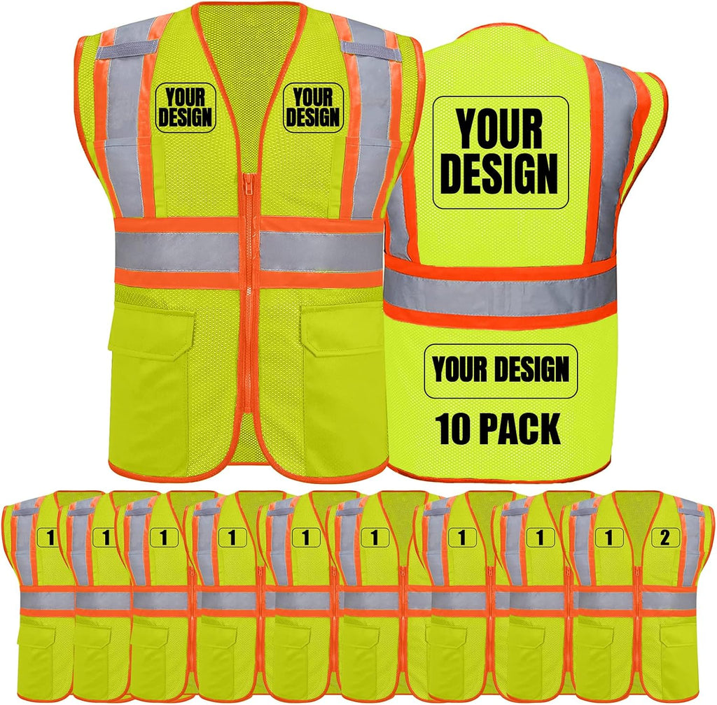 BeautyWill Custom Safety Vest Customized Logo Class 2 High Visibility Reflective Vest with Pockets Construction workwear