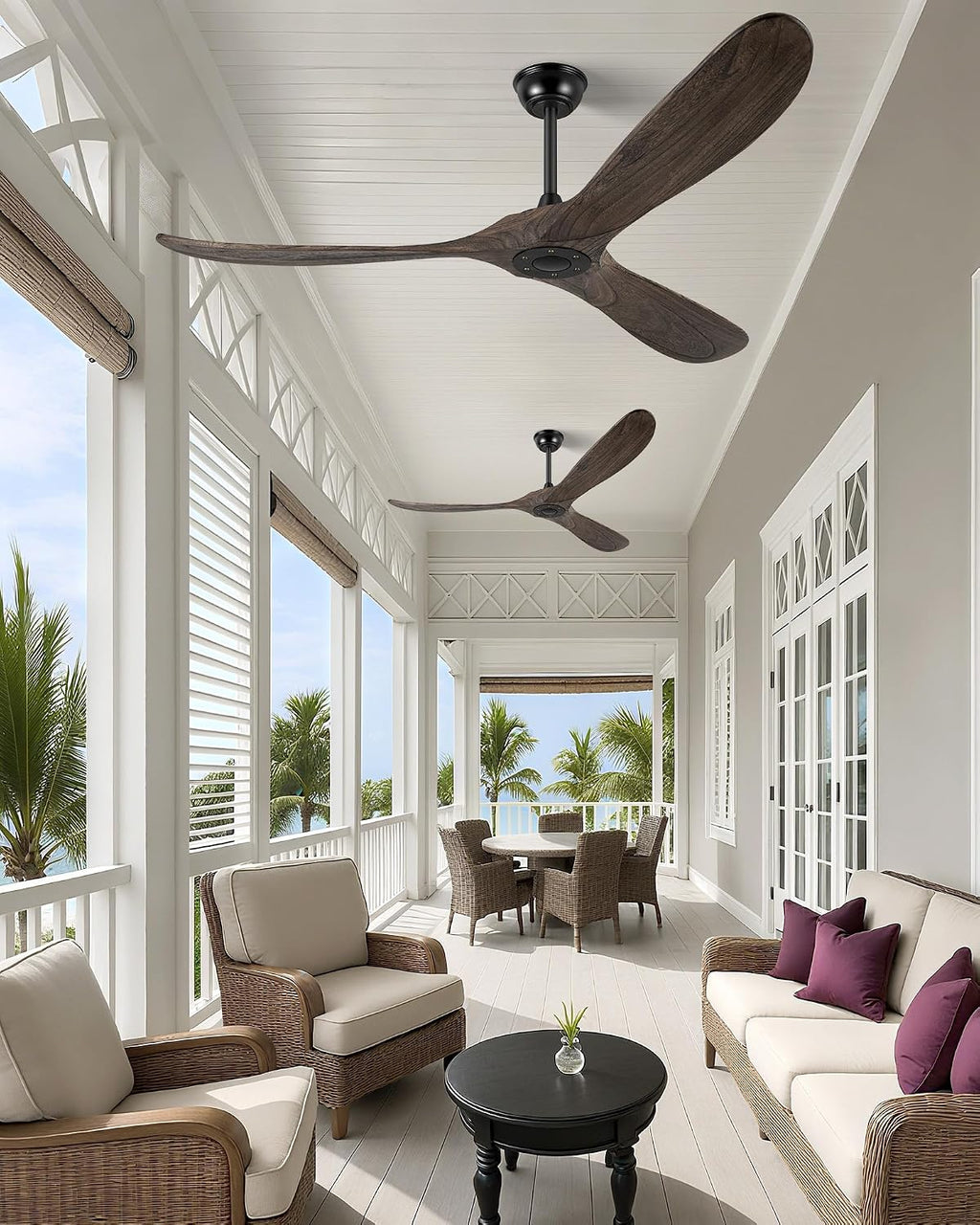 72' Ceiling Fans Without Lights, Solid Wood Ceiling Fan with Remote Control and Quiet DC Motor, Ceiling Fan no Light 3 Blades, Indoor Outdoor Fans for Patios, Bedroom- Deep Brown