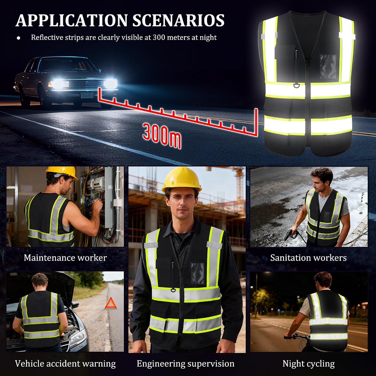 Custom Safety Vest with Logo, High Visibility Reflective Personalized Vest with Pockets and Zipper for Men Women Work