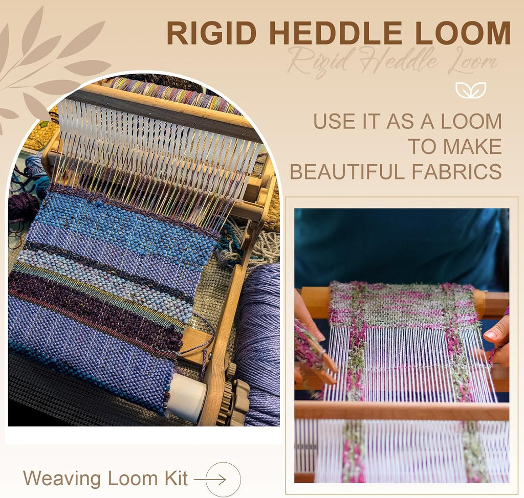 Threlaco 12 Inch Weaving Rigid Heddle Loom Kit Multi Craft Wooden Weaving Loom with Heddle Shed Stick Threads Warping Frame with Pegs and Yarn Stand for Adults Beginners Handcraft DIY Art Crafts