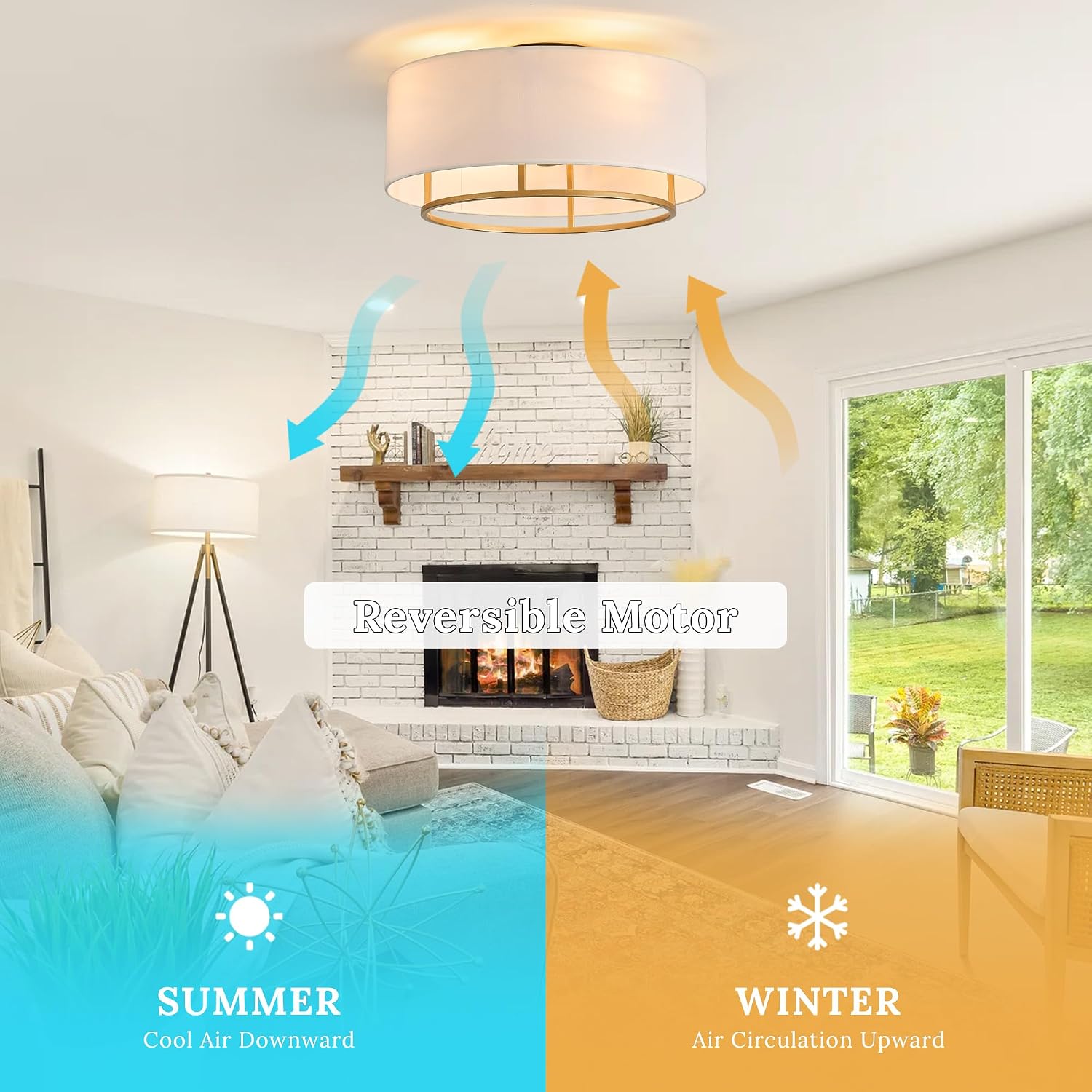 20' Golden Boho Caged Linen Low Profile Ceiling Fan with Remote, 6 Speeds