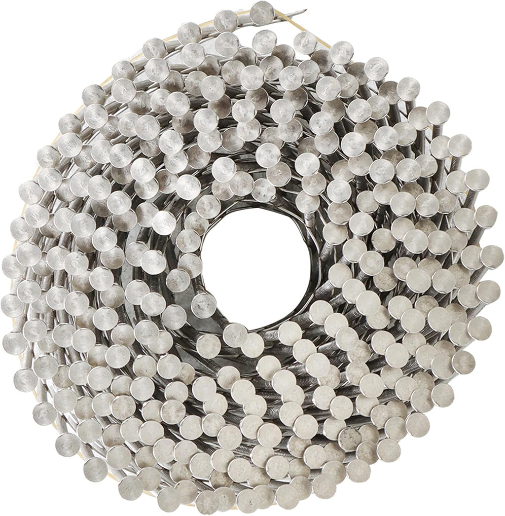 3600Pcs Siding Nail Coil Wire 15 Degree Coil Wire 2-1/2 inch x 0.09 inch Ring Shank 304 Stainless Steel Wall Nails Small Cap Coil Nails Cap Rim Cocking 5.3-5.6 mm