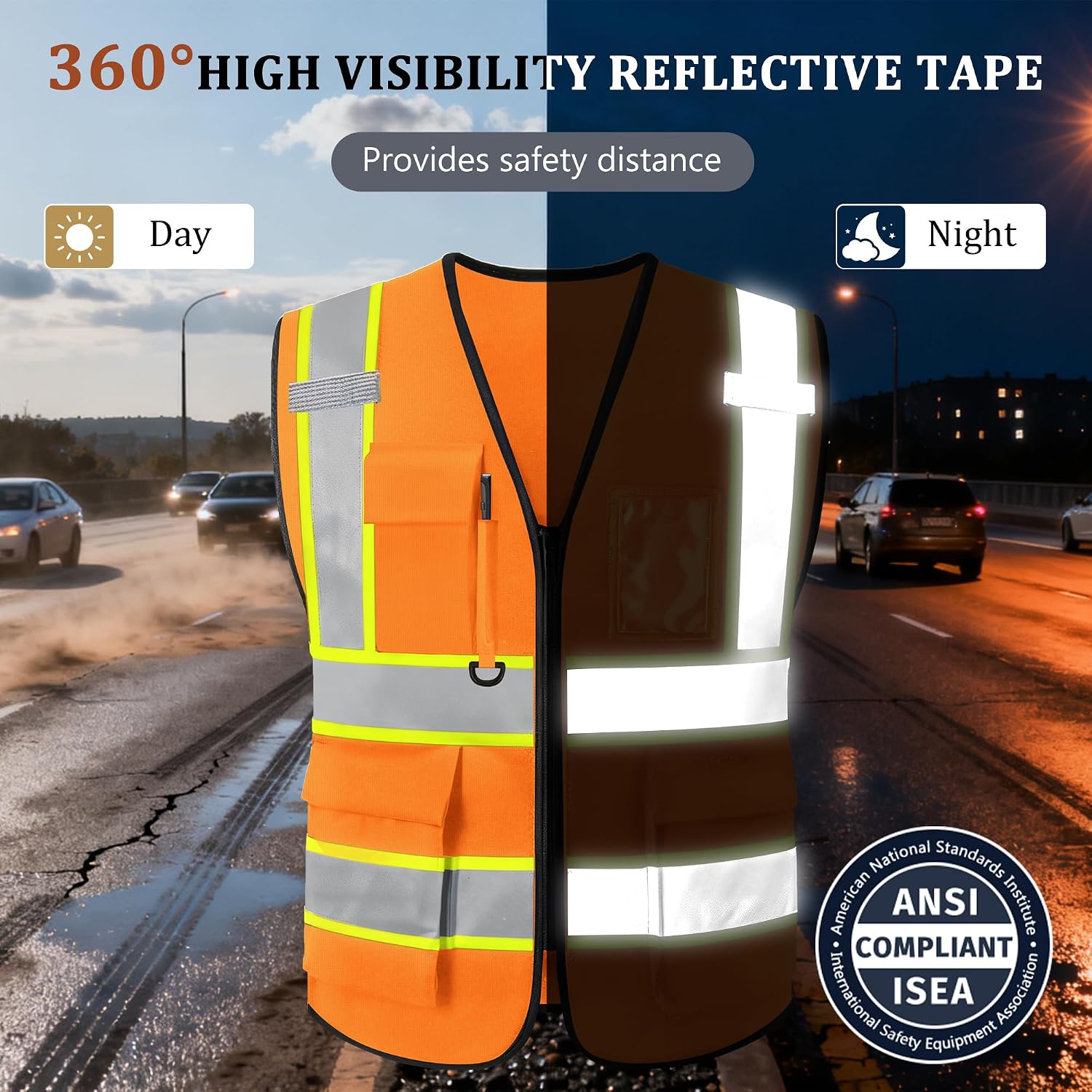 Custom Safety Vest with Logo, High Visibility Reflective Personalized Vest with Pockets and Zipper for Men Women Work