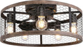 Ohniyou 20'' Flush Mount Caged Ceiling Fan with Lights Remote Control, Farmhouse Rustic Low Profile Small Vintage Enclosed Ceiling Fan Lighting Fixture Bedroom Dining Room