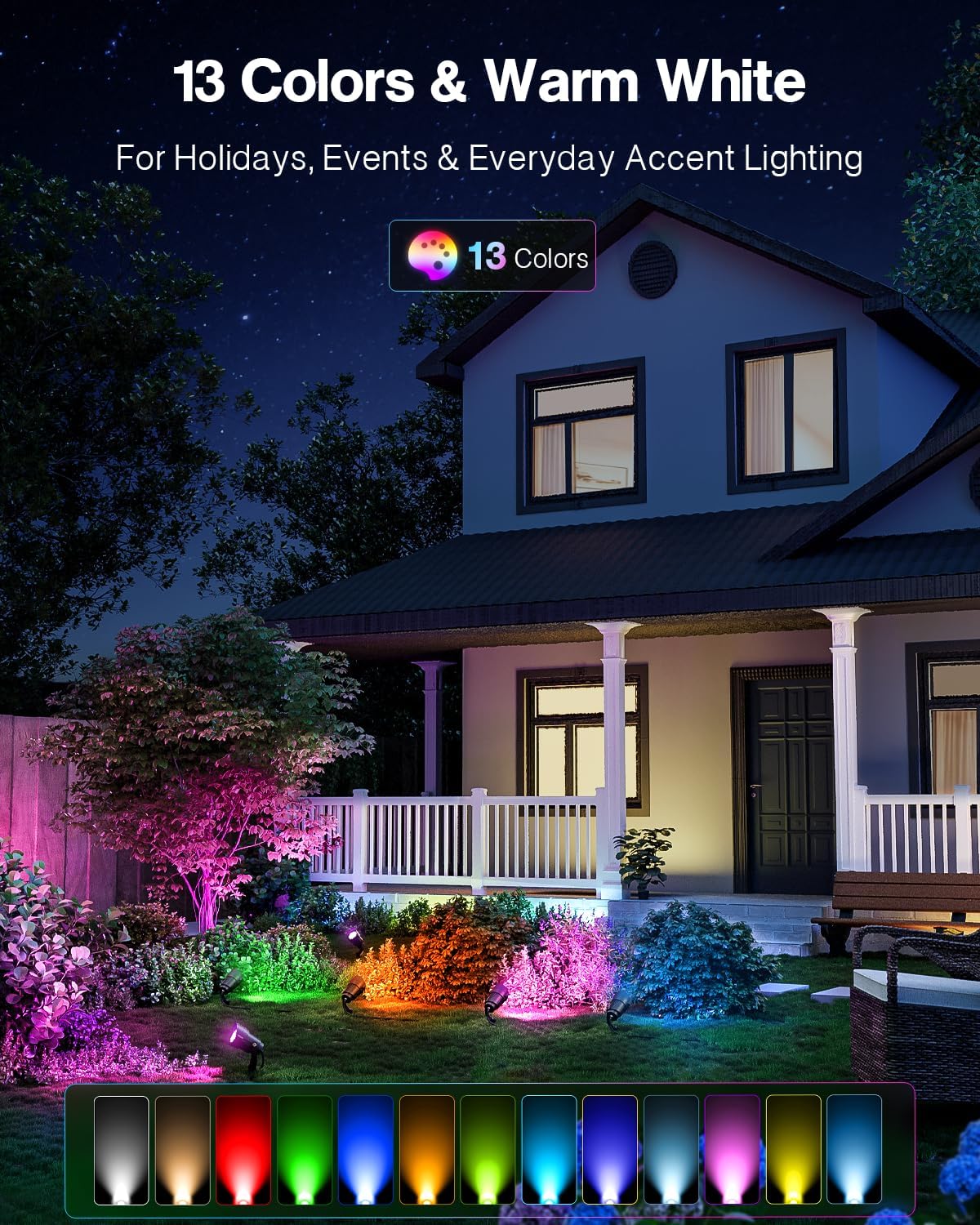 HIBOITEC RGBWW Low Voltage Landscape Lights 12-Pack, ETL Listed IP65 Outdoor LED Spotlights with Timer & Dual Remote, 12-24V Color Changing Uplighting for Yard Trees(Transformers NOT Included)