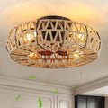 20 Inch Boho Caged Bladeless Ceiling Fan with Light,Flush Mount Rattan Fandelier Ceiling Fans Lights and Remote Contro,Enclosed 6 Speeds Low Profile Farmhouse Fan Light for Bedroom,Kitchen,Living Room