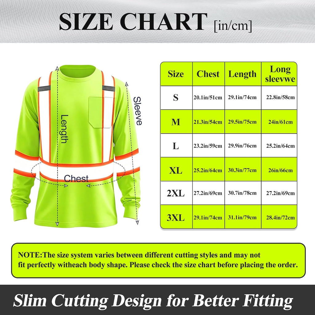 High Visibility Shirt Hi Vis Long Sleeve Shirts for Men Women Reflective Class 3 Safety Shirts