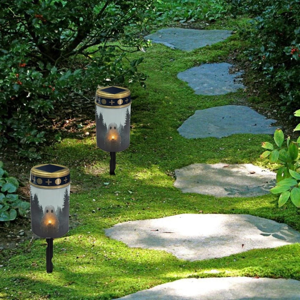 Halloween Solar Garden Lights Outdoor Waterproof Pathway Lights for Yard Patio Walkway Halloween Decoration Solar Stake Lights Outdoor Landscape Lighting-Warm White