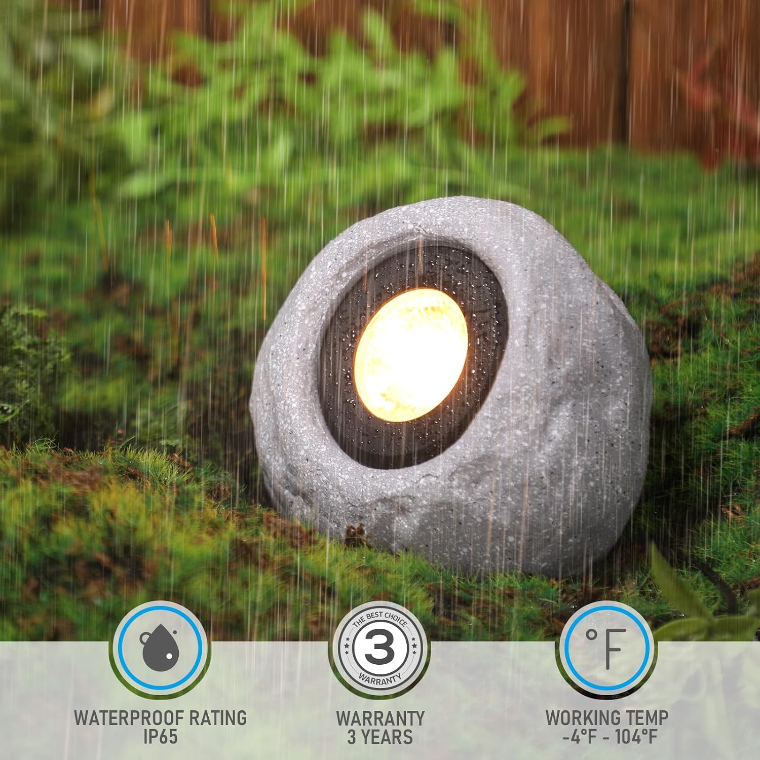 LEONLITE 5CCT LED Rock Lights Outdoor, 5W Low Voltage Landscape Spot Light for Garden, Yard, Decorative Stone Light, 12-24V AC/DC, CRI90, 200lm, IP65 Waterproof, Round, Light Gray, Pack of 4