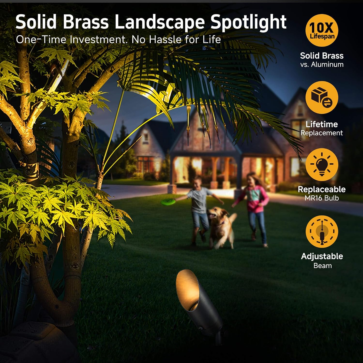 Gardenreet Brass Spot Light Low Voltage - Outdoor Landscape Spotlights, 12V Landscaping LED Uplights, Hard-Wired All Weather Bronze for Backyard Lawn with No Bulbs (8 Pack)