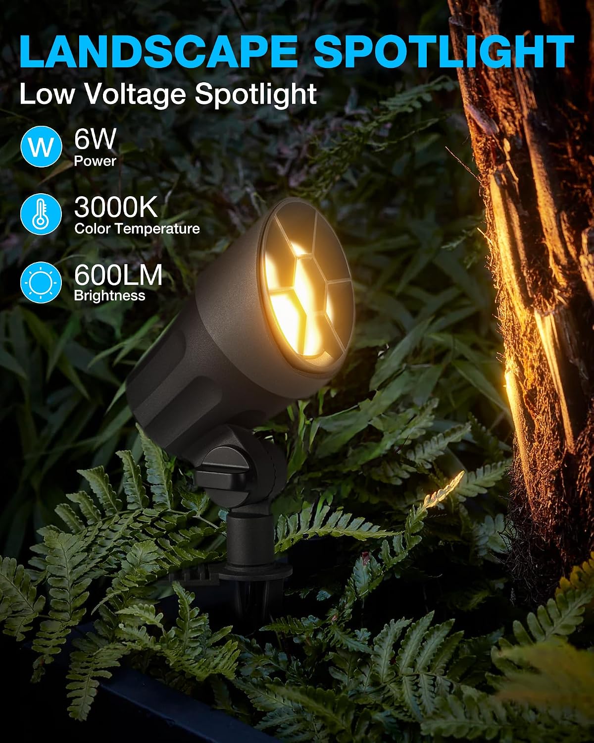 SUNVIE LED Low Voltage Landscape Lighting Kit 12V-24V Aluminum Low Voltage Landscape Lights Wired, 3000K Outdoor Pathway Lights Spotlights with Connectors Waterproof for Patio Yard Garden, 8 Pack