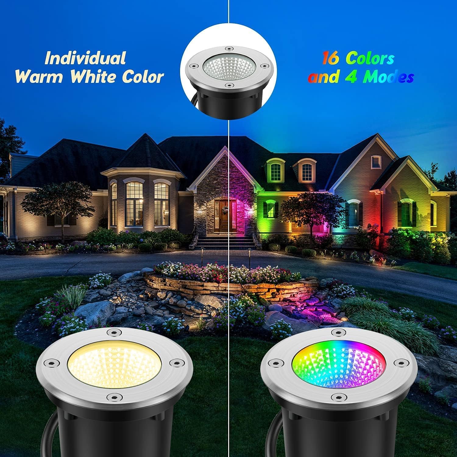 Warm White RGBW Color Low Voltage Landscape Lights 10W Color LED Landscape Lighting IP67 Waterproof Outdoor Well Landscape Spotlights 12V-24V for Pathway Garden Deck Driveway (12Pack)