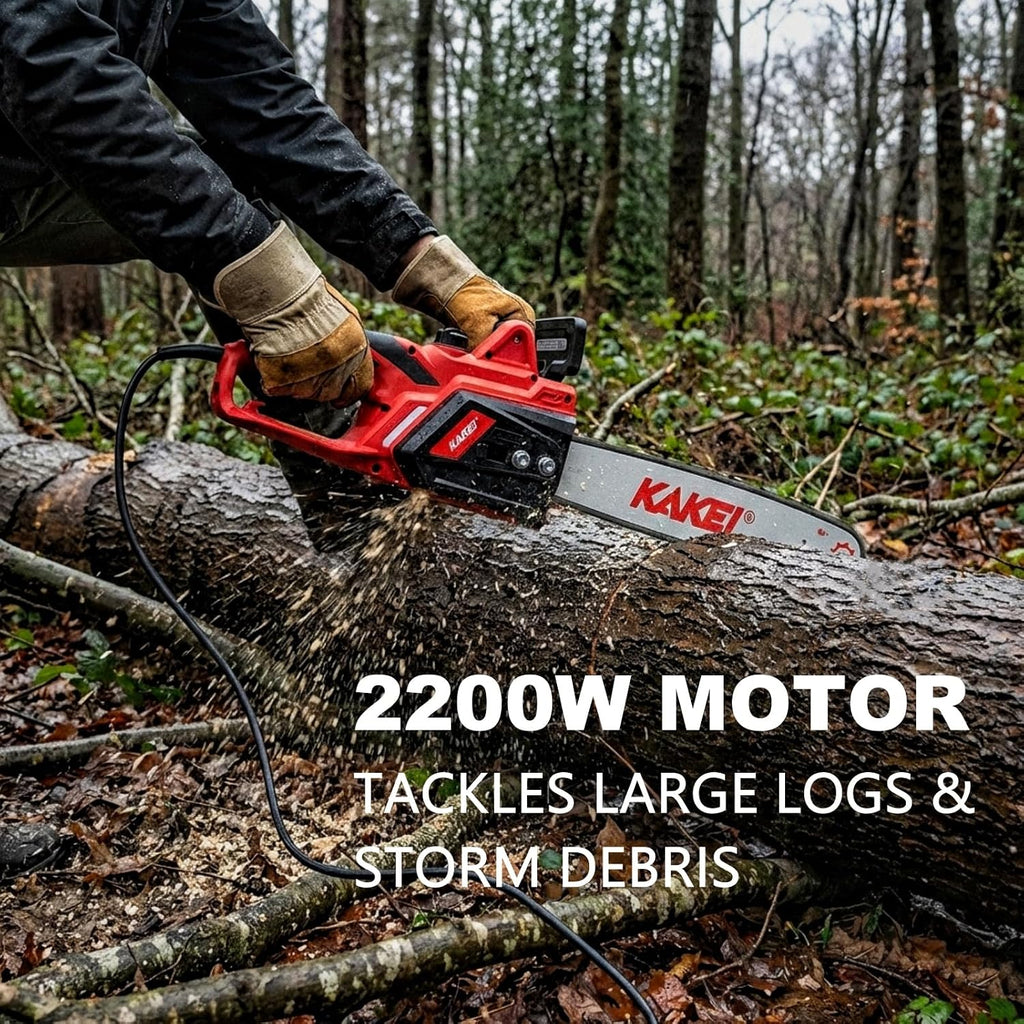 KAKEI 16-Inch 15-Amp Electric Chainsaw, 2200W Peak Power Corded Chain Saw with 3 German Steel Chains for Heavy Duty Wood Cutting