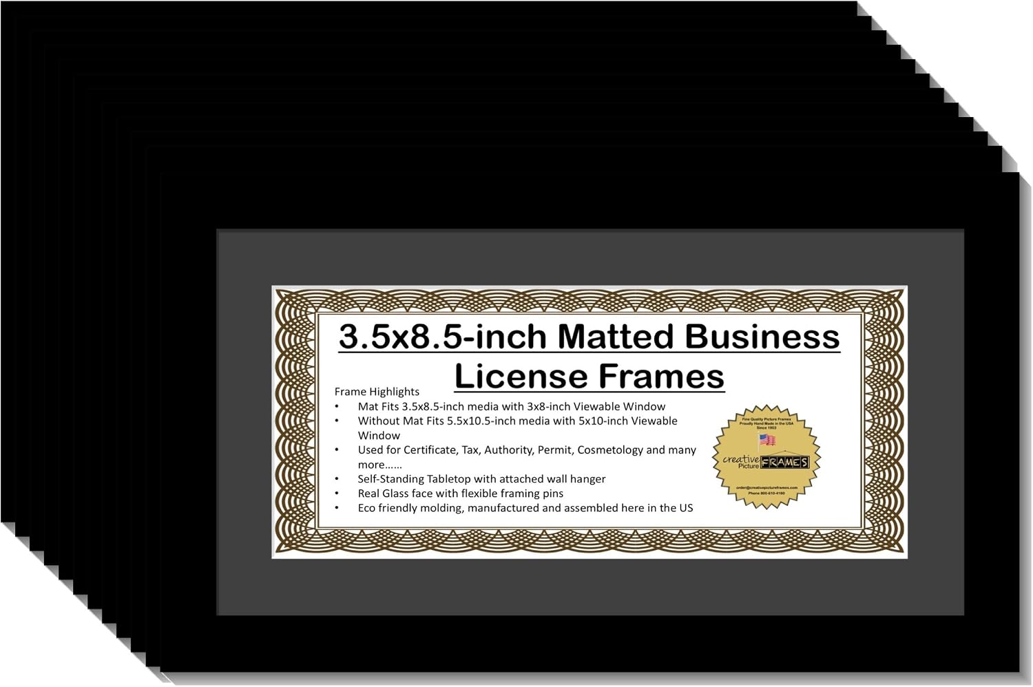 Creative Picture Frames 5.5X10.5Bk-B Business License Frame With Matting, Self Standing Easel And Wall Hanger For More Versatility (Pack of 12)
