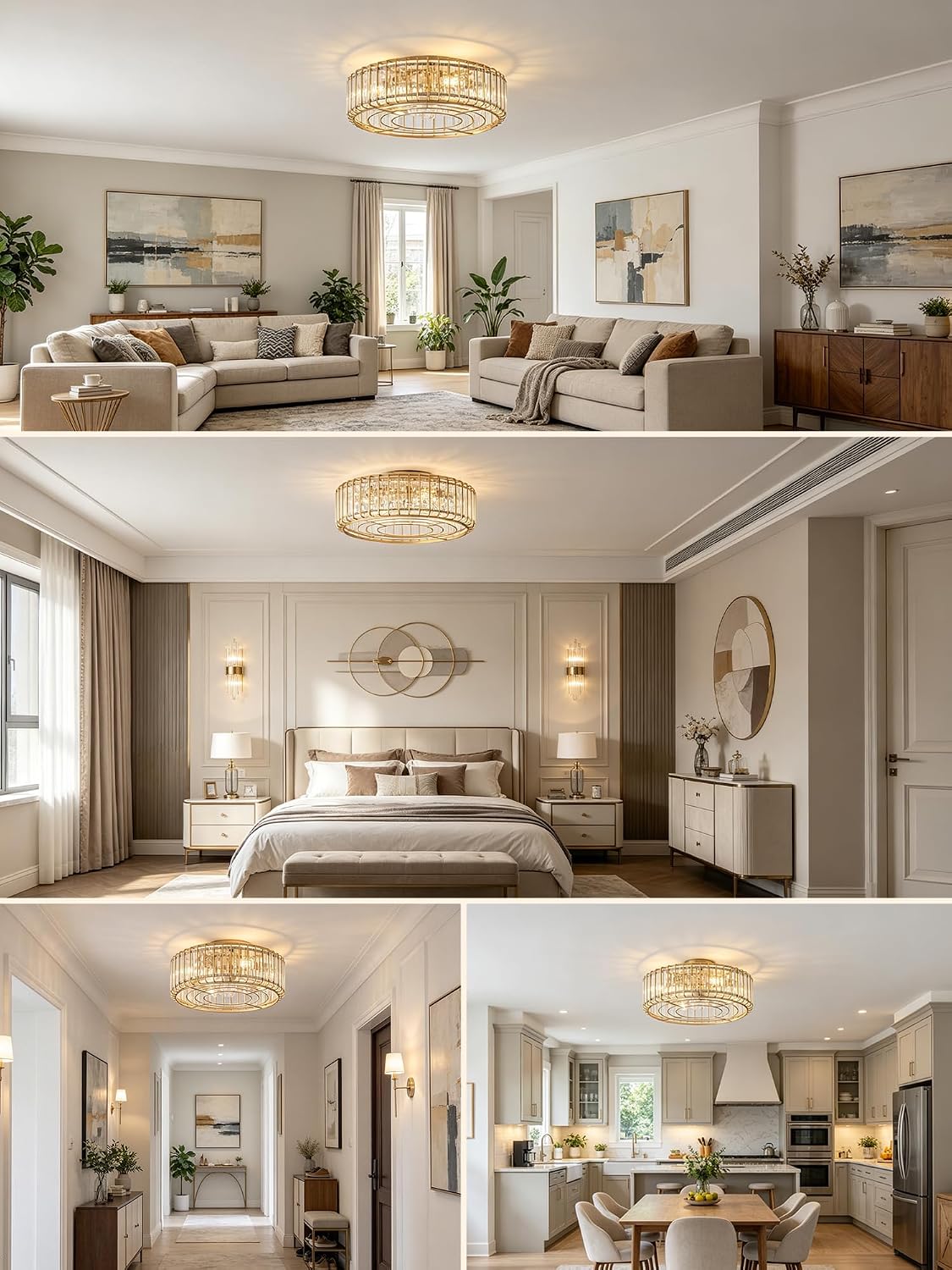 20inch Flush Mount Caged Ceiling Fans with Lights Fandelier | Gold Crystal Ceiling Fan with Light and Remote, Low Profile Mid Century with 6 Speeds for Bedroom Nursery Living Room