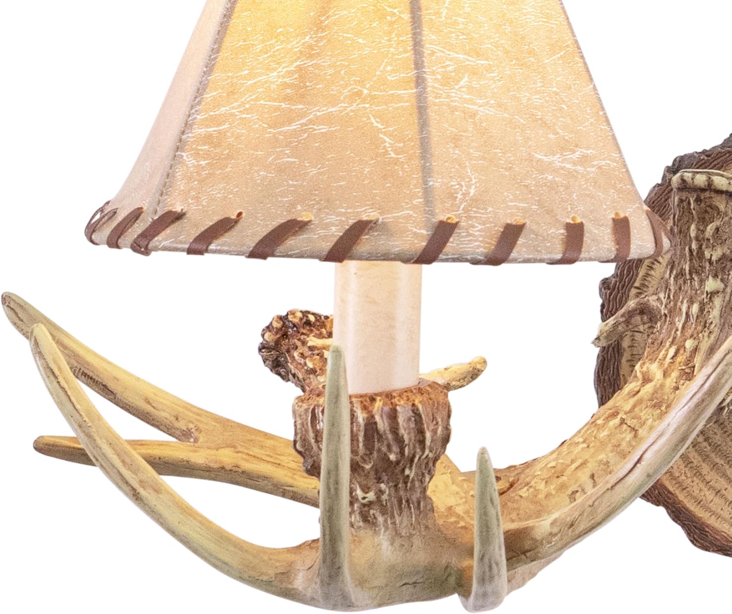 Lodge 2 Light Rustic Wood Antler Armed Wall Sconce Faux Leather Shade Noachian Stone