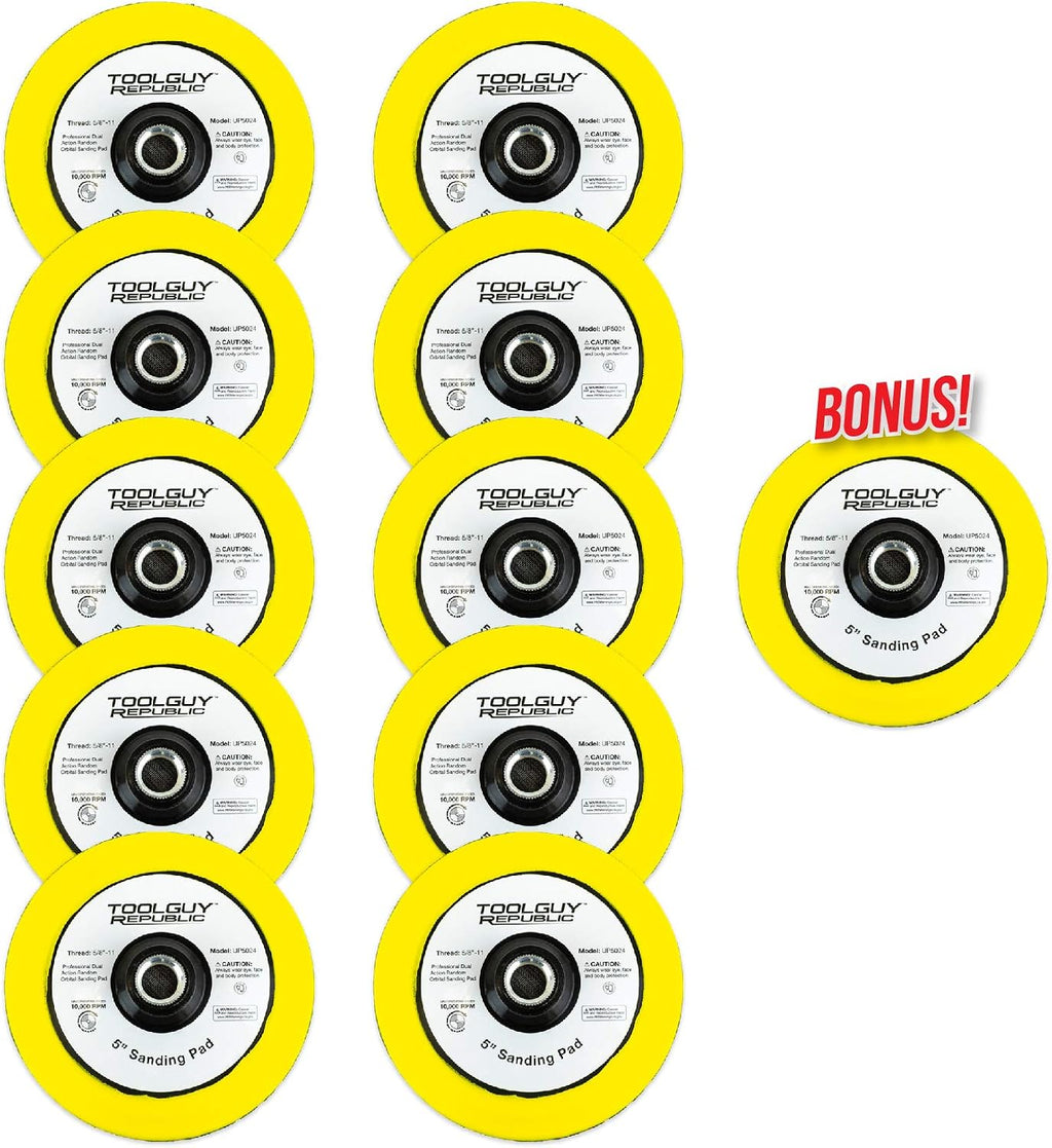 TGR 5' Hook and Loop Sanding Pad with 5/8-11 Threads (10 Pack + 1 Bonus Pad)