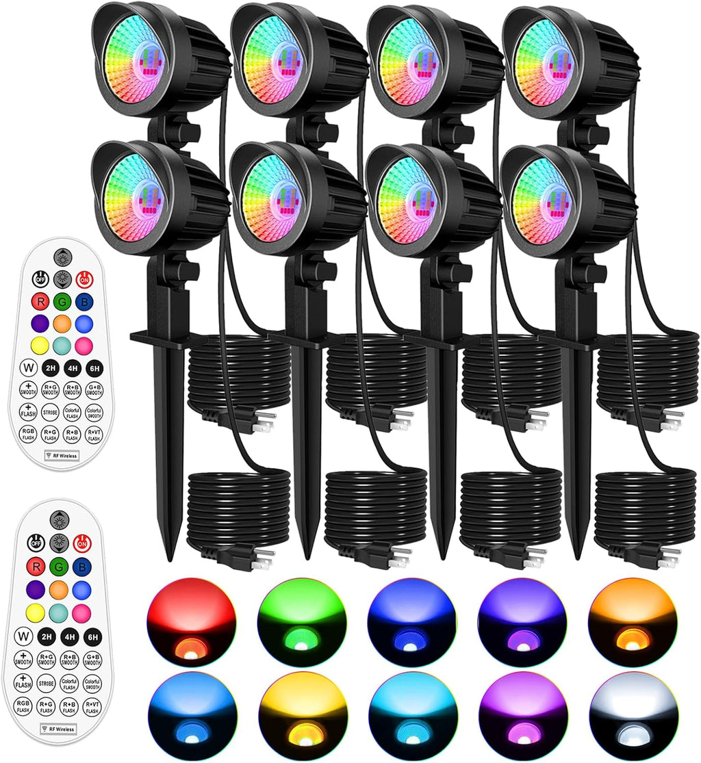 MEIKEE 15W RGB LED Spotlights Outdoor, AC120V RGB Color Changing Landscape Lights IP66 Waterproof Landscape Spotlights with Plug for Garden Path Yard Decoration