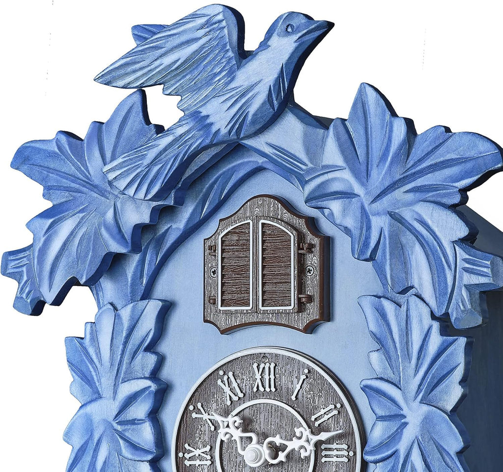TIMEGEAR Cuckoo Clock with Night Mode, Hand Carved Decorations and Swinging Pendulum (Blue)