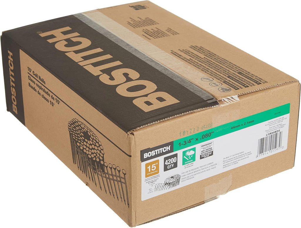 Bostitch C5R80BDG Thickcoat 1-3/4-Inch by .080-Inch by 15 Degree Ring Shank Coil Siding Nail (4,200 per Box)