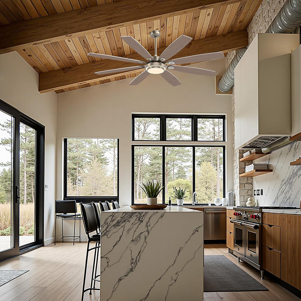 72 Inch Large Ceiling Fans with Lights and Remote Control, Modern Nickel Ceiling Fan with Quiet Reversible DC Motor, Timer, 6 Speeds for Living Room, Kitchen, Home Office, Outdoor Patio
