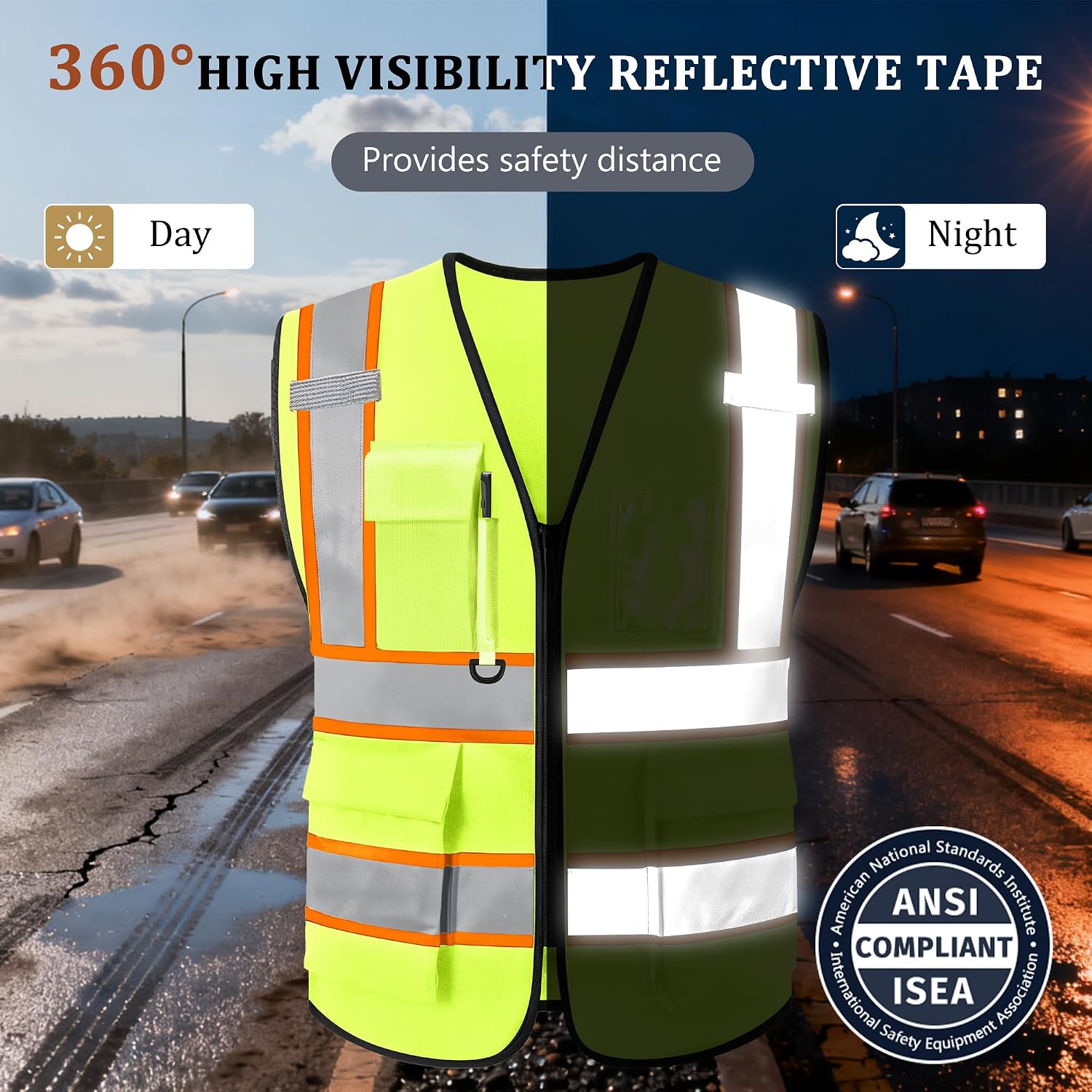 Custom Safety Vest with Logo, High Visibility Reflective Personalized Vest with Pockets and Zipper for Men Women Work