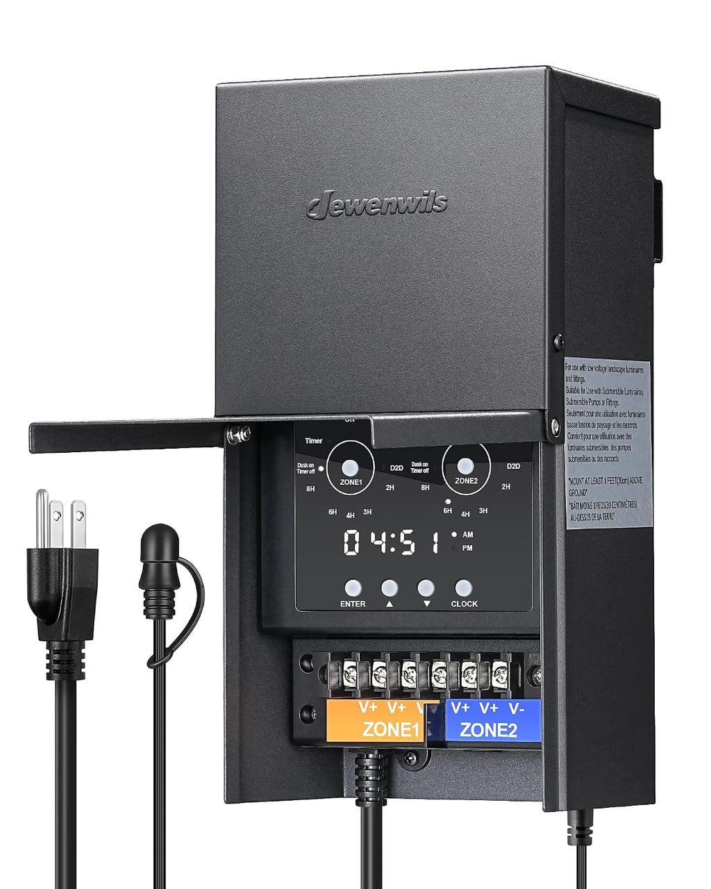 DEWENWILS 300W Low Voltage Landscape Transformer with 2 Zones, 120V AC to 15V DC, Low Voltage Transformer with LED Screen, Photocell Sensor & Timer, Weatherproof Metal Shell for Spotlight Steplight