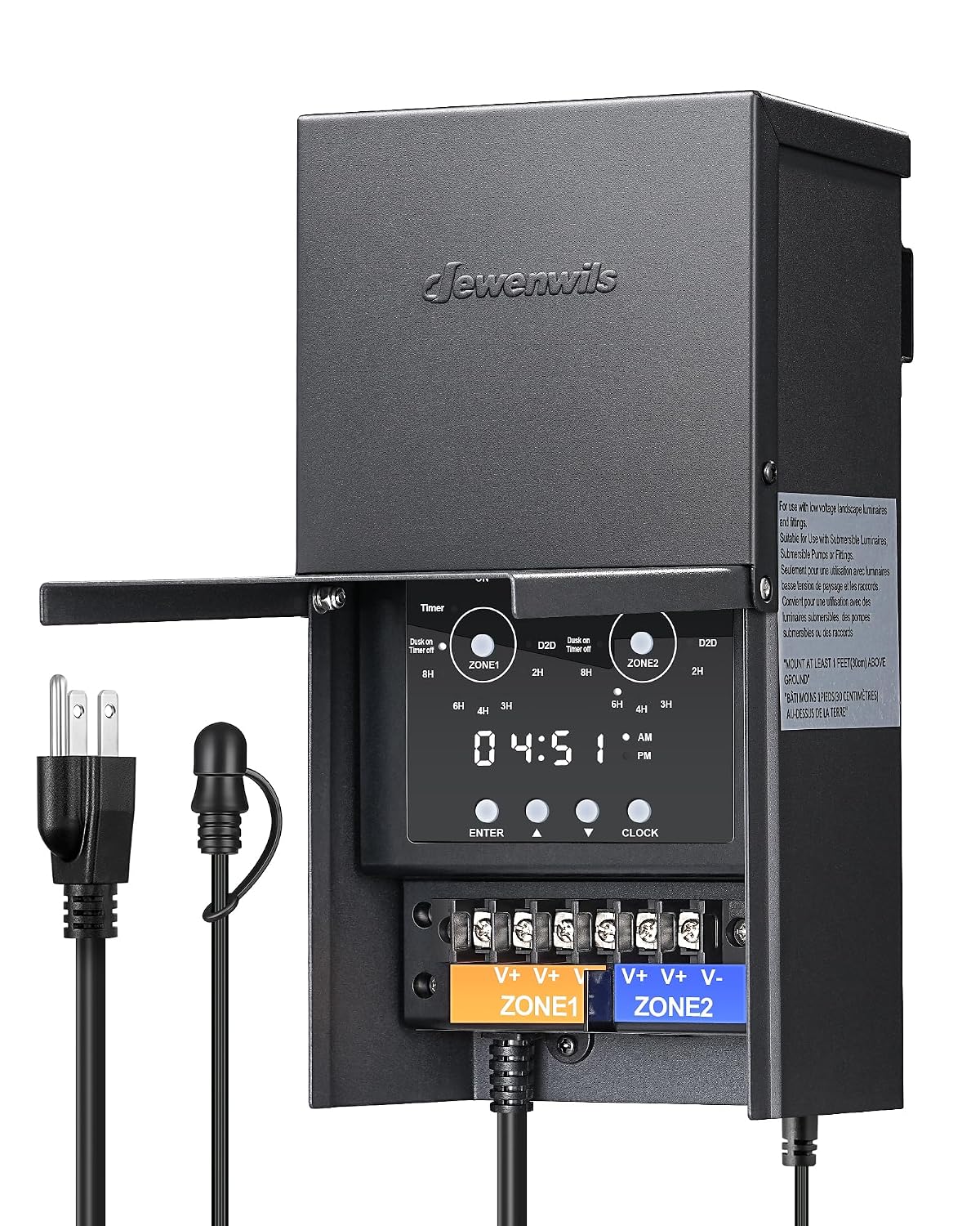 DEWENWILS 300W Low Voltage Landscape Transformer with 2 Zones, 120V AC to 15V DC, Low Voltage Transformer with LED Screen, Photocell Sensor & Timer, Weatherproof Metal Shell for Spotlight Steplight