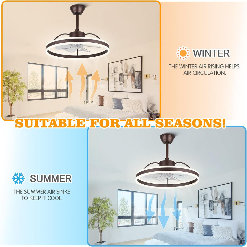 24' Bladeless Bedroom Ceiling Fan Fandelier LED Fan Light with Dimmable LED Light and Remote Control (Coffe)