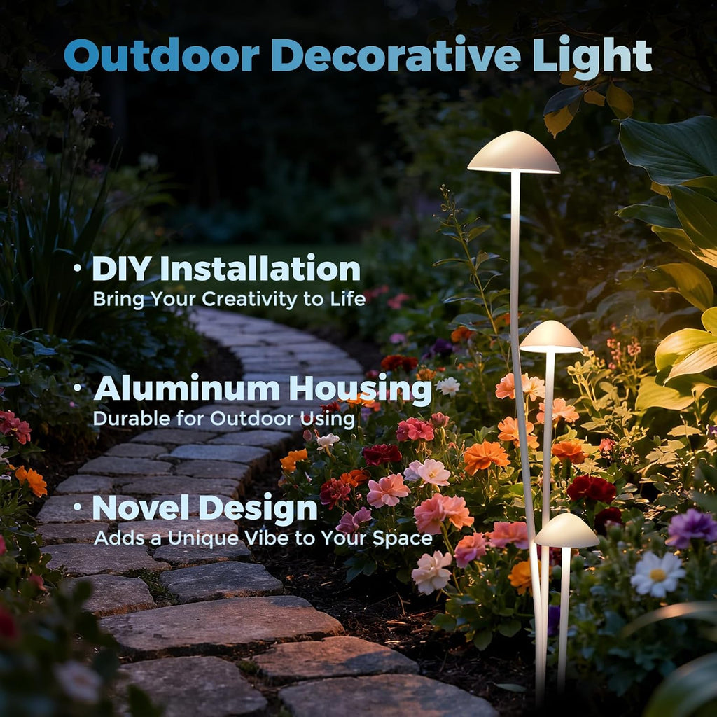 Gardencoin LED Low Voltage Outdoor Lighting Kit, 24V Outdoor Landscape Decorative Lights, Unique Aluminum Mushroom Light Wired with Transformer for Garden, Patio, Lawn, Backyard, Pathway, Set of 3