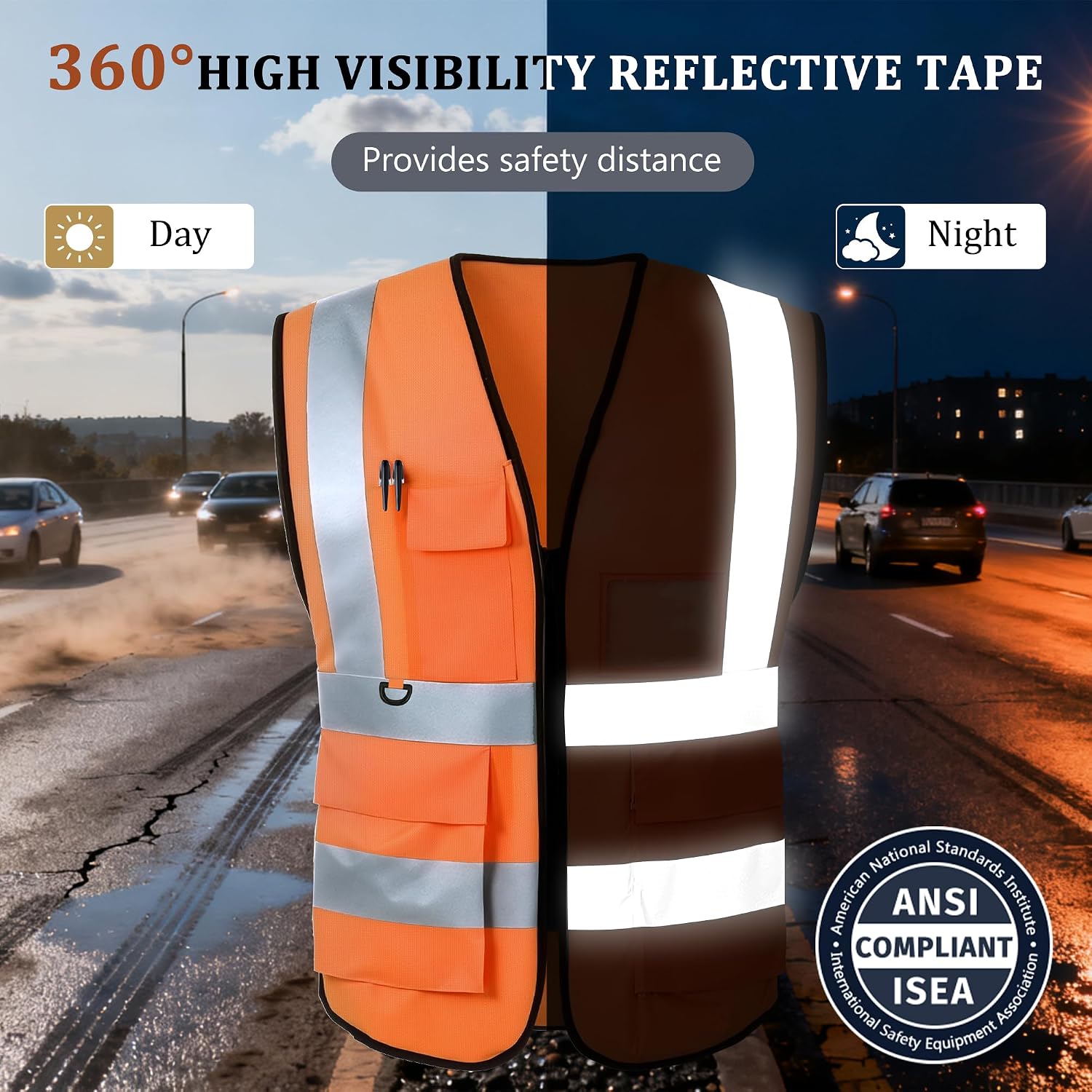 Custom Safety Vest, High Visibility Reflective Personalized Vest with Logo and Pockets for Men Women Construction