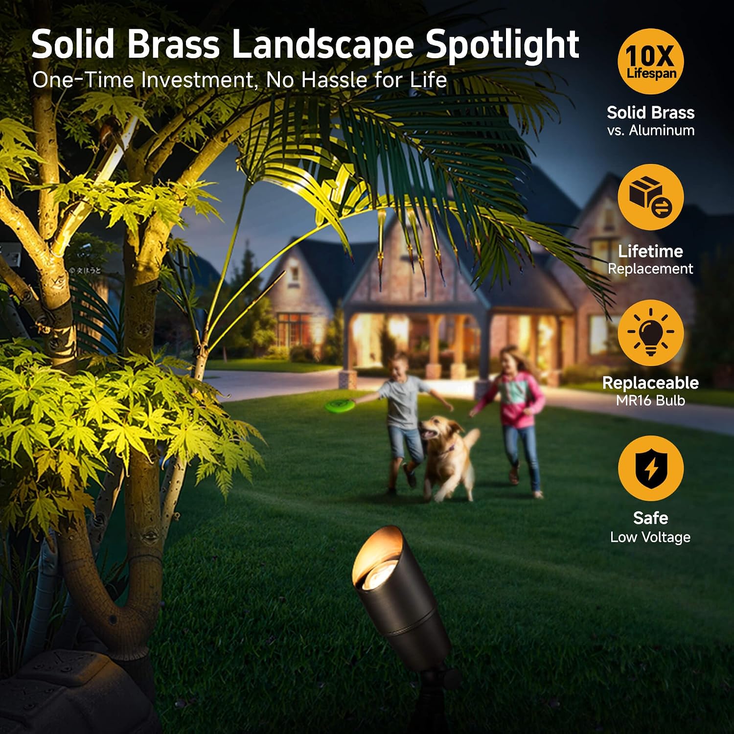 Gardenreet Solid Brass Spot Lights - Low Voltage Landscape Spotlight Outdoor, 12V LED Uplights Wired Waterproof, Electric Bronze for Patio Wall with 2700K Warm White MR16 Bulb (6 Pack)
