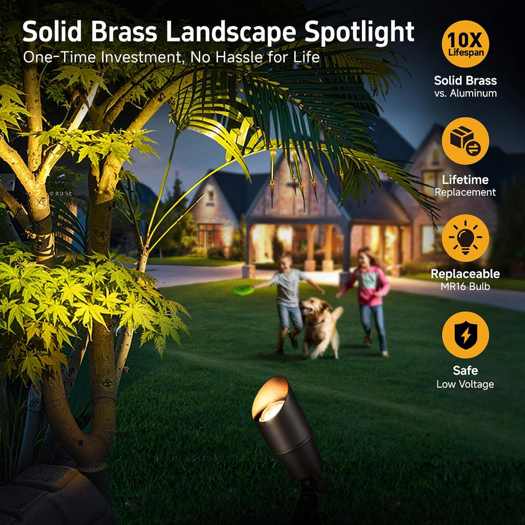 Gardenreet Solid Brass Spot Lights - Low Voltage Landscape Spotlight Outdoor, 12V LED Uplights Wired Waterproof, Electric Bronze for Patio Wall with 4000K Bright White MR16 Bulb (6 Pack)