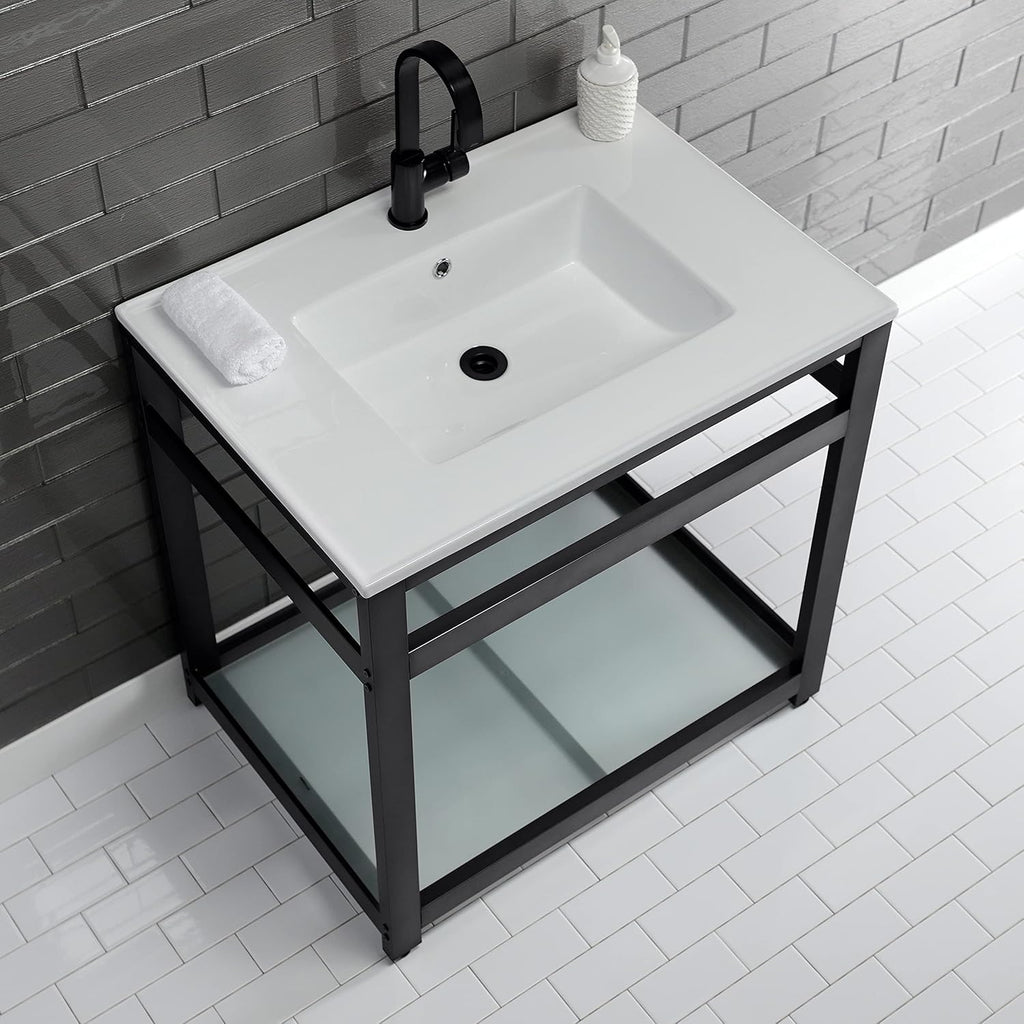 Kingston Brass LBT312271 Continental 31-Inch Ceramic Vanity Sink Top (1 Hole) in White