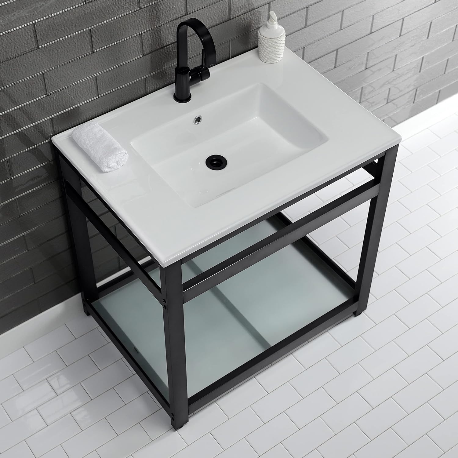 Kingston Brass LBT312271 Continental 31-Inch Ceramic Vanity Sink Top (1 Hole) in White