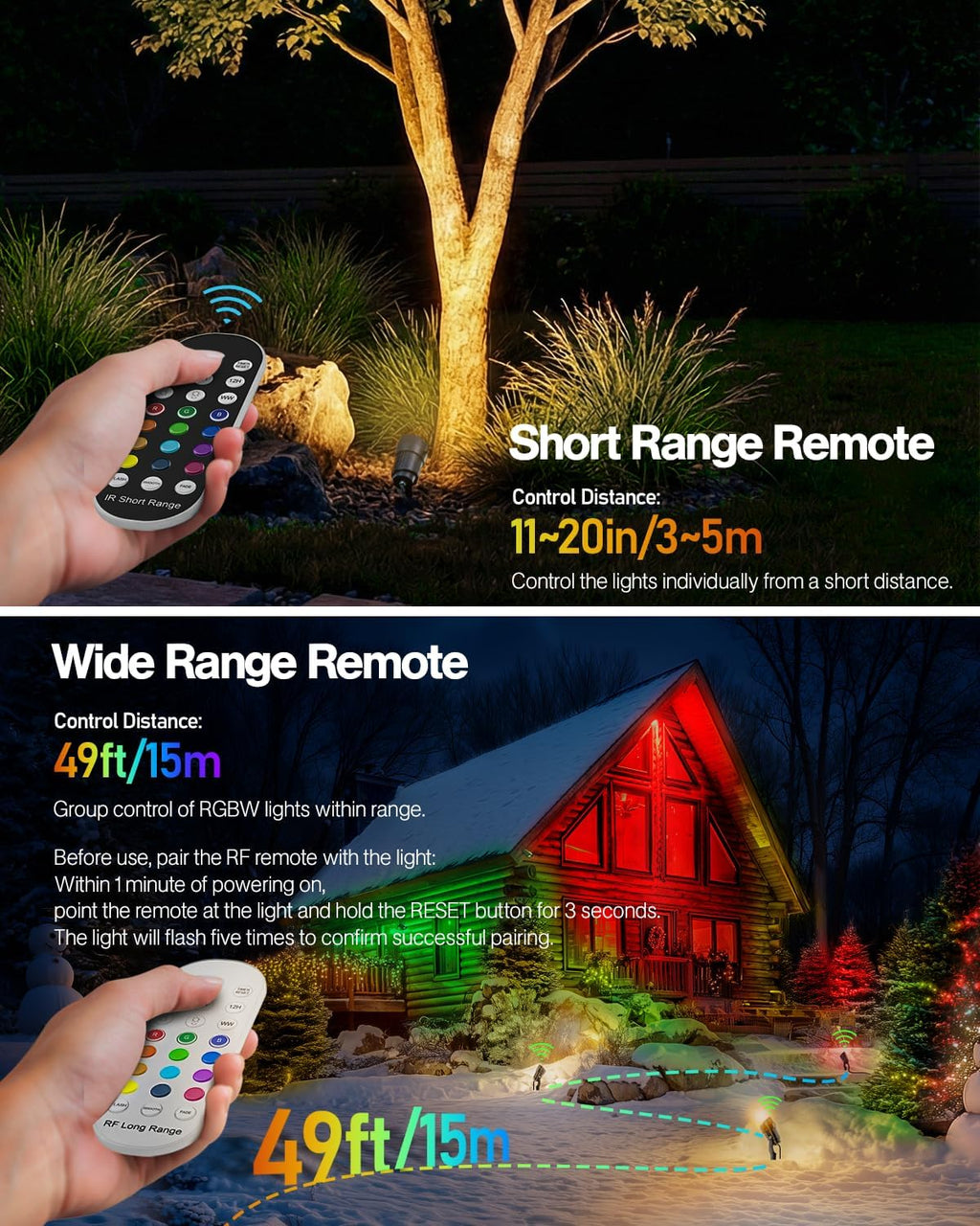 HIBOITEC RGBWW Low Voltage Landscape Lighting 24Pack 12W with Remote Connectors Spotlights Landscape Lights 12-24V AC/DC Waterproof for House Yard Trees Outdoor Christmas(Transformers NOT Included)